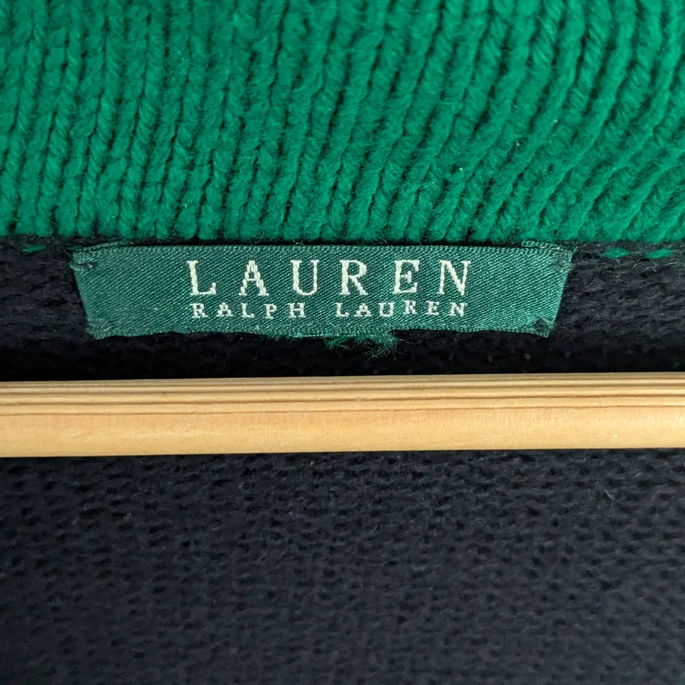 Lauren Ralph Lauren Navy and Green Belted Shawl Cardigan M - Picture 9 of 11